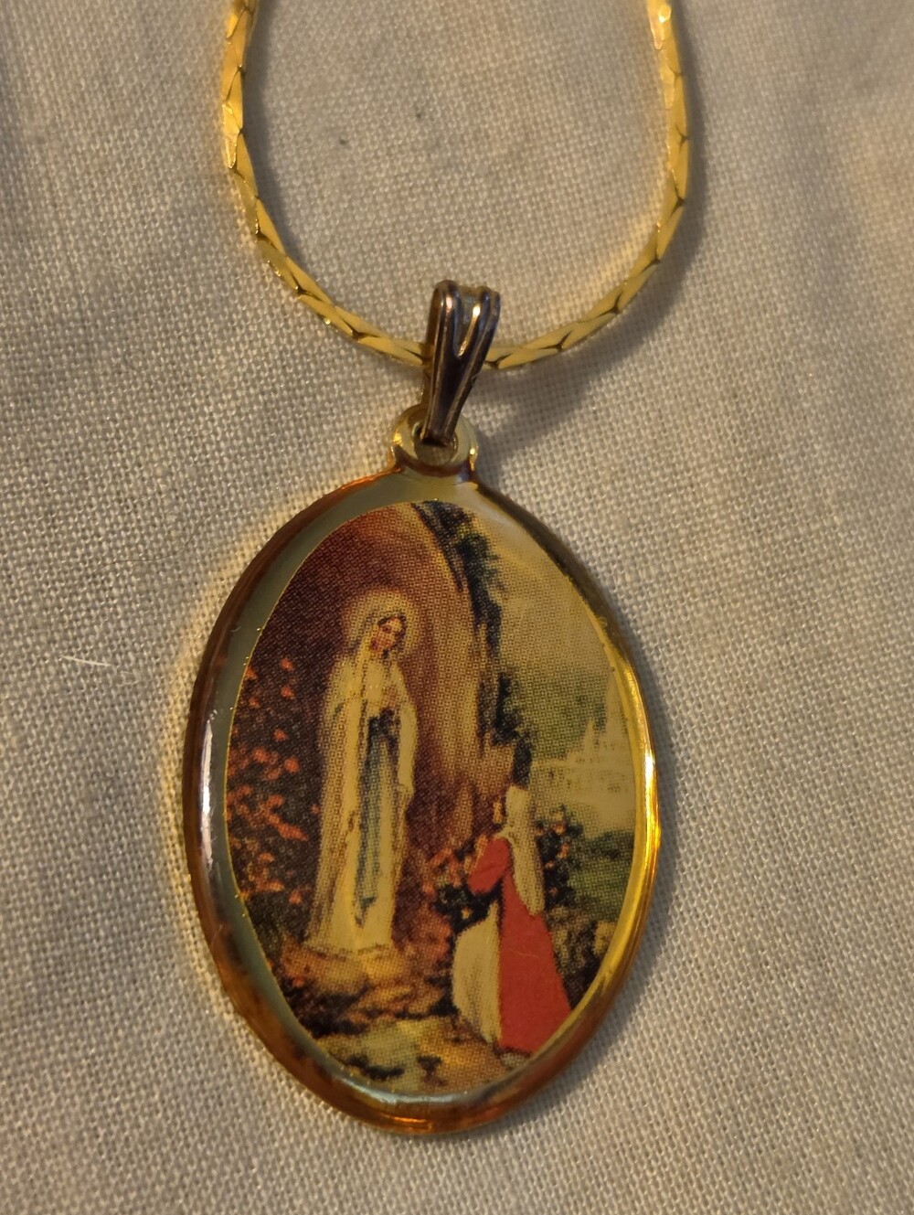 Vintage Our Lady of Lourdes pendant necklace